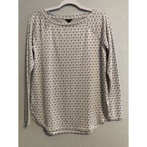 Ann Taylor‎ Womens Top Small Beige Long Sleeve Geometric Print Shirt Pullover